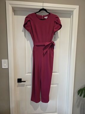 Calvin Klein Fuchsia Short-Sleeve Belted Jumpsuit